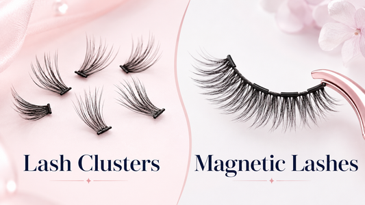 Lash clusters vs magnetic lashes showing multiple small lash sections beside one magnetic lash band