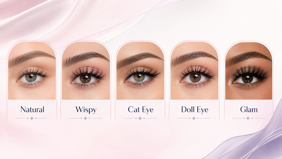 Natural, wispy, cat-eye, doll-eye and glam lash styles compared