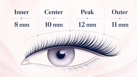 Lash map anatomy showing inner, center, peak and outer lengths