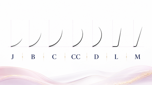 J, B, C, CC, D, L and M eyelash curl types shown from the side