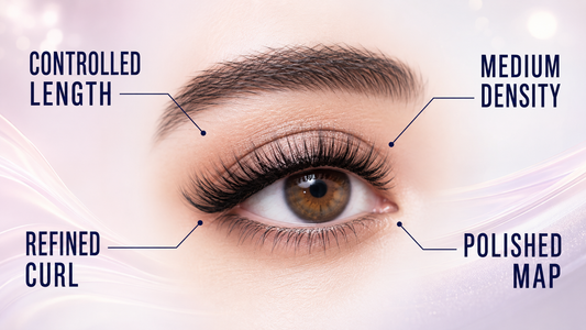 Soft glam lashes balancing visible length, curl, and medium density