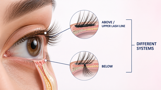 False lashes above or below natural lashes by lash system