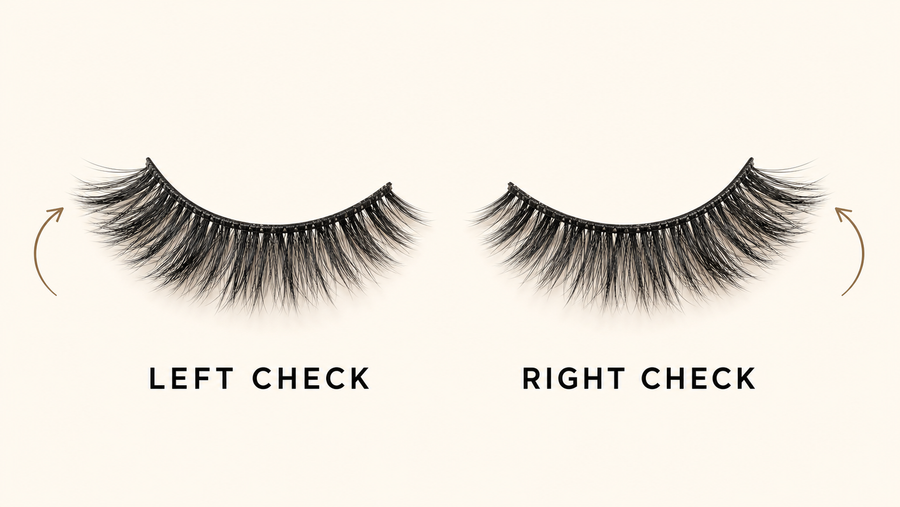 Mirrored pair of false eyelashes arranged for left and right identification