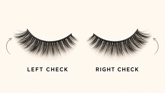 Mirrored pair of false eyelashes arranged for left and right identification