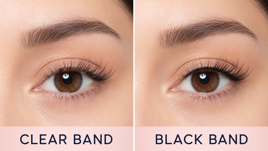 Clear band vs black band lashes on minimal eye makeup