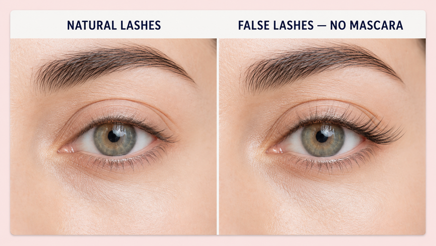 False lashes without mascara blended naturally