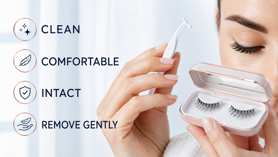 Daily false eyelash wear hygiene and lash-line check