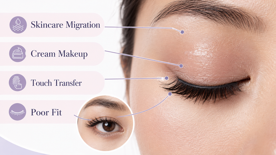 Oily eyelid factors affecting false lash hold