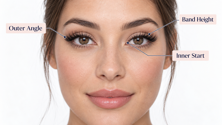 False lashes appearing different because of angle, start point and density