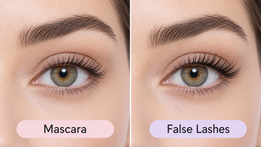 Mascara-enhanced natural lashes compared with temporary false lashes
