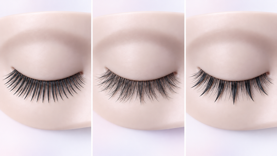 Wet-look, wispy and manga lash texture comparison