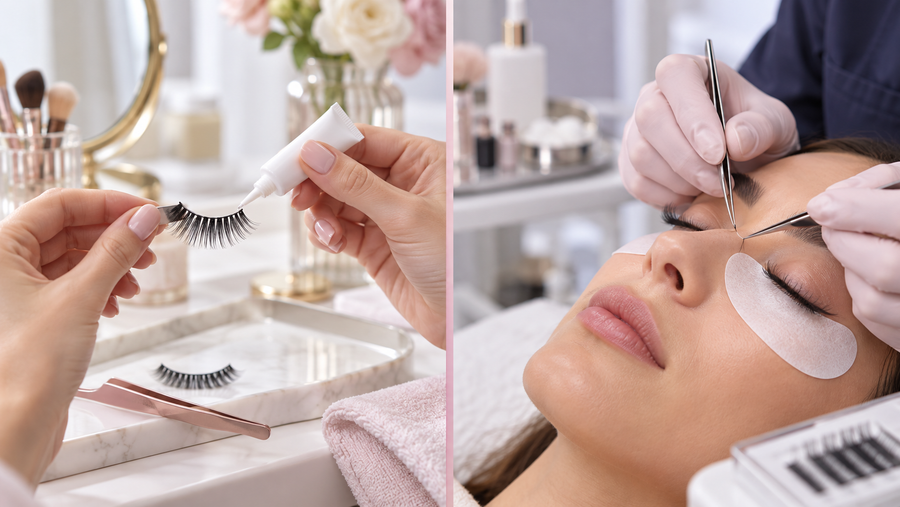 Strip lashes versus professional eyelash extensions routine comparison