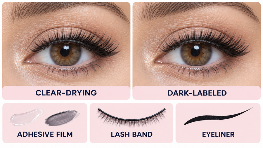 Clear versus black lash glue dried-finish comparison