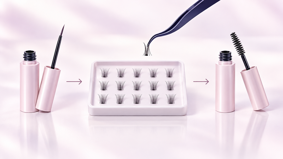Lash bond and seal roles shown in a three-step cluster routine