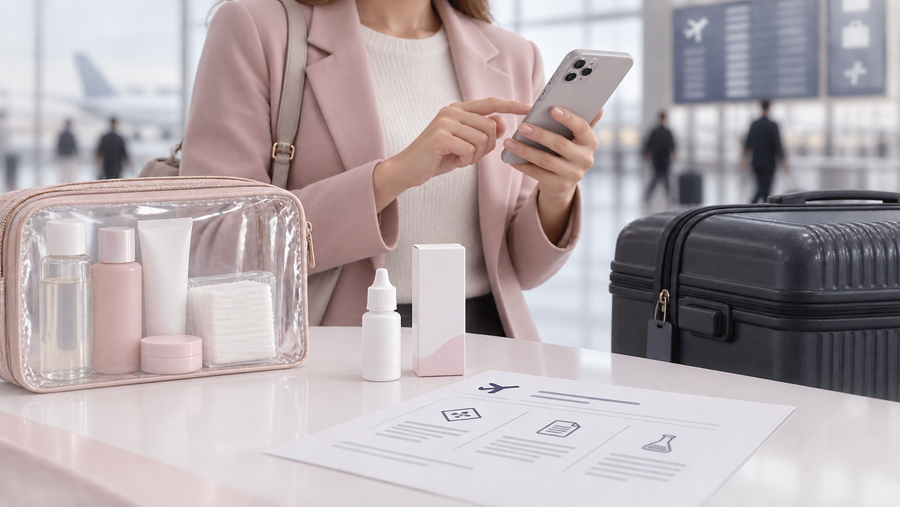 Eyelash glue flight checklist using label, SDS and baggage rules