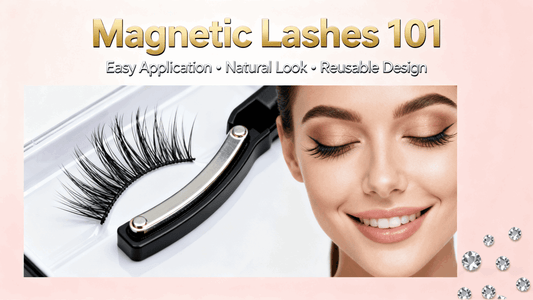 Model wearing LashNova soft magnetic lashes with lash applicator – hero image for Magnetic Lashes 101 guide