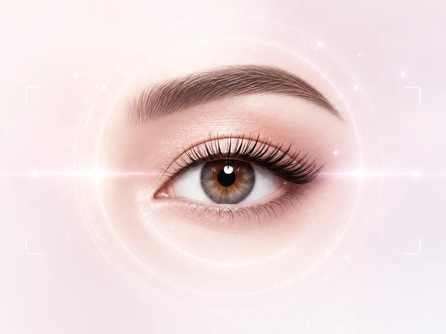 Soft beauty eye visual with a subtle LashNova profile scan