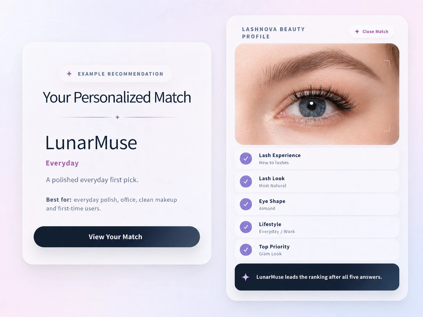 Example LashNova AI Lash Finder personalized result